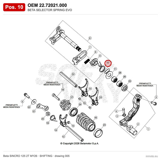 BETA SELECTOR SPRING EVO – OEM 22.72021.000, position 10 on the Beta SINCRO 125 2T MY26 shifting drawing
