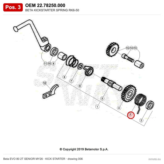 BETA KICKSTARTER SPRING RK6-50 – OEM 22.78250.000, position 3 on the Beta EVO 80 2T SENIOR MY26 kick starter drawing