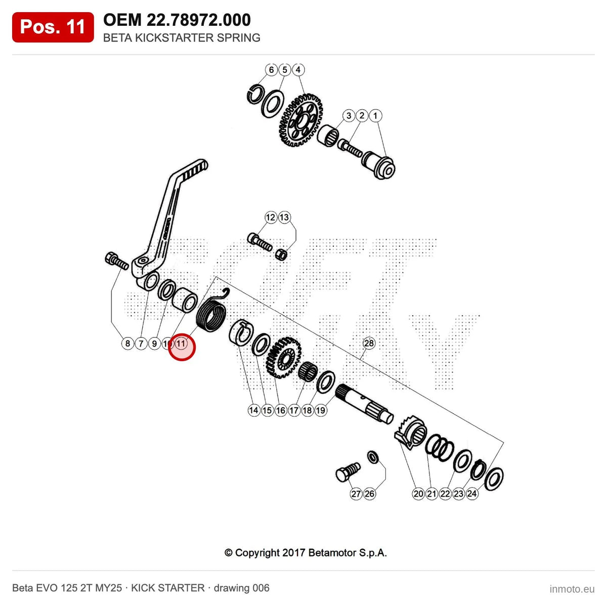 BETA KICKSTARTER SPRING – OEM 22.78972.000, position 11 on the Beta EVO 125 2T MY25 kick starter drawing