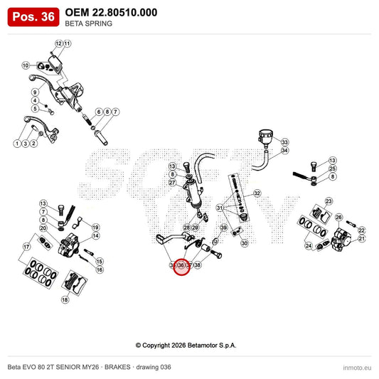 BETA SPRING – OEM 22.80510.000, position 36 on the Beta EVO 80 2T SENIOR MY26 brakes drawing
