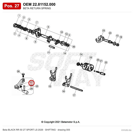 BETA RETURN SPRING – OEM 22.81152.000, position 27 on the Beta BLACK RR 50 2T SPORT LS 2026 shifting drawing