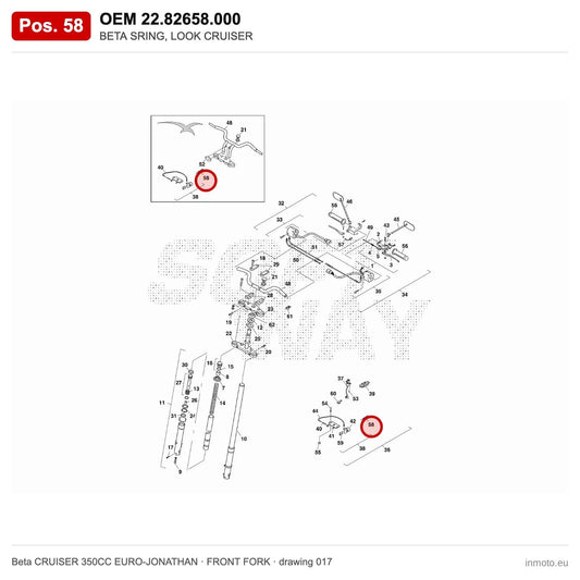 BETA SRING, LOOK CRUISER – OEM 22.82658.000, position 58 on the Beta CRUISER 350CC EURO-JONATHAN front fork drawing