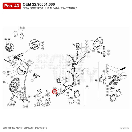 BETA FOOTREST HUB ALP4T-ALP/MOTARD4.0 – OEM 22.90051.000, position 43 on the Beta M4 350 MY16 brakes drawing