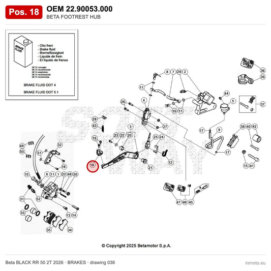 BETA STEP PLATE FOOT BRAKE LEVER – OEM 22.90053.000, position 18 on the Beta BLACK RR 50 2T 2026 brakes drawing