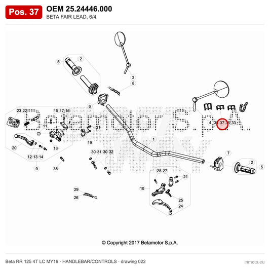BETA FAIR LEAD, 6/4 – OEM 25.24446.000, position 37 on the Beta RR 125 4T LC MY19 handlebar/controls drawing