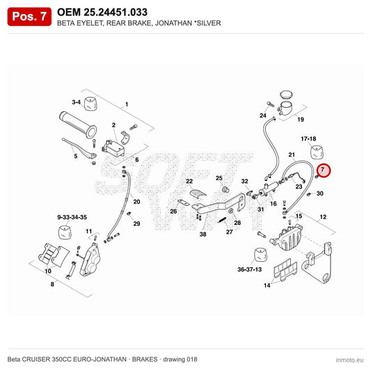 BETA EYELET, REAR BRAKE, JONATHAN *SILVER – OEM 25.24451.033, position 7 on the Beta CRUISER 350CC EURO-JONATHAN brakes drawing