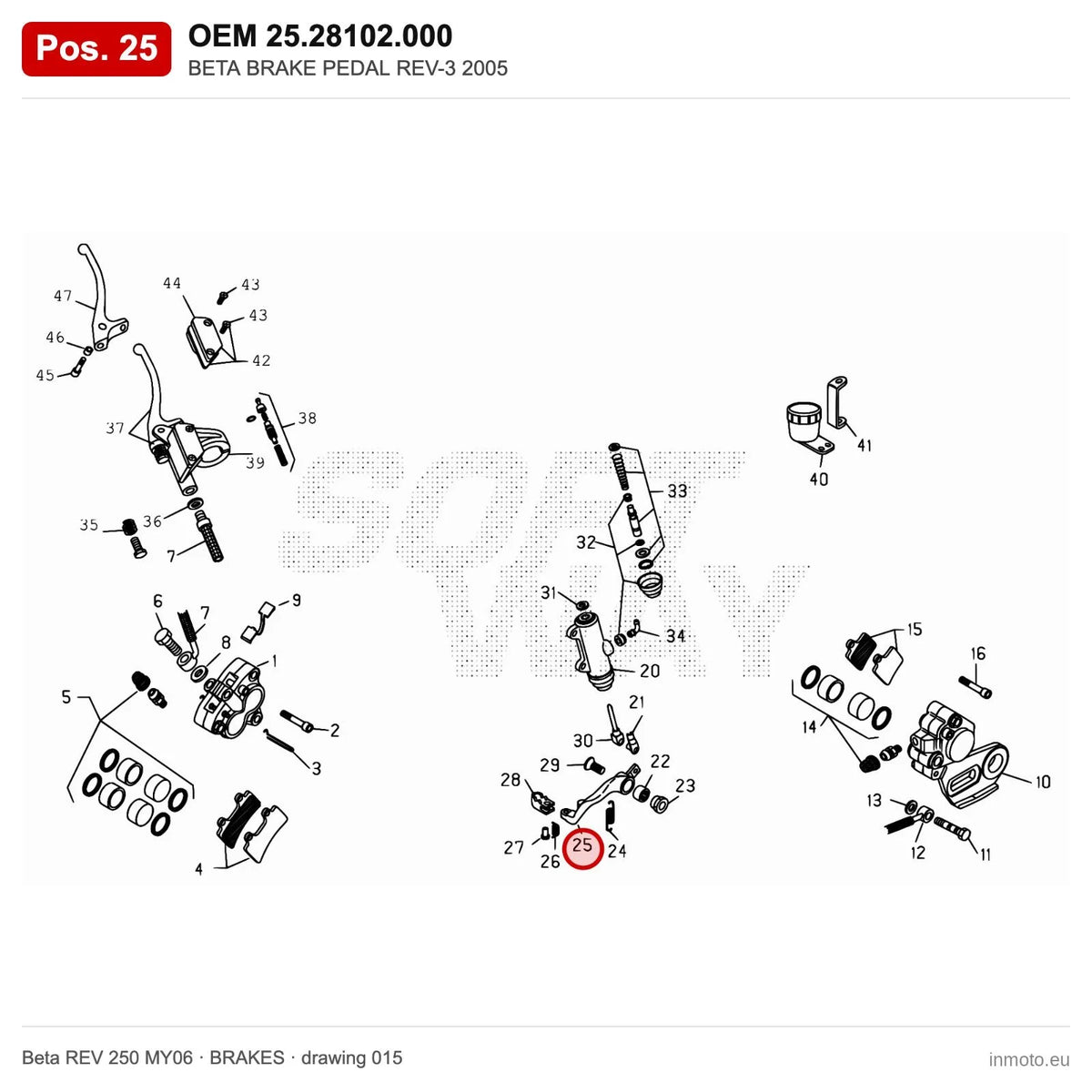 BETA BRAKE PEDAL REV-3 2005 – OEM 25.28102.000, position 25 on the Beta REV 250 MY06 brakes drawing