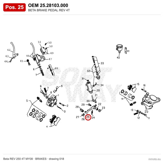 BETA BRAKE PEDAL REV 4T – OEM 25.28103.000, position 25 on the Beta REV 250 4T MY08 brakes drawing