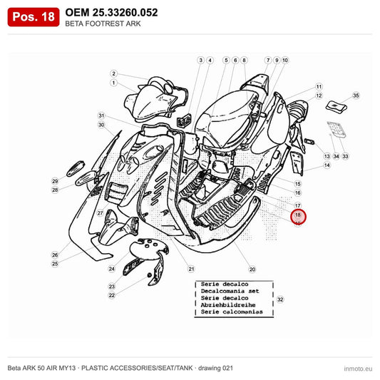 BETA FOOTREST ARK – OEM 25.33260.052, position 18 on the Beta ARK 50 AIR MY13 plastic accessories/seat/tank drawing