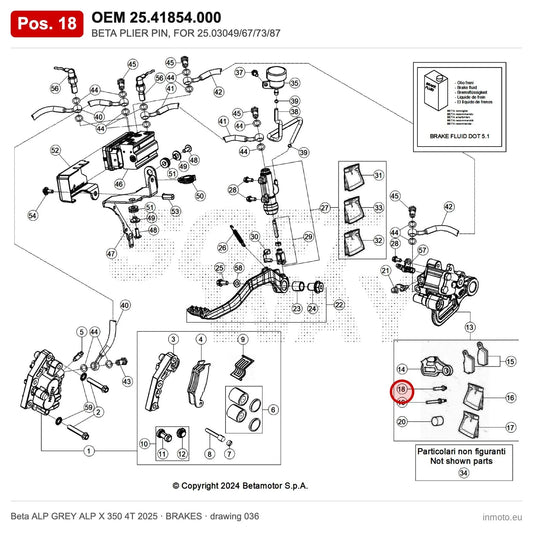 BETA PLIER PIN, FOR 25.03049/67/73/87 – OEM 25.41854.000, position 18 on the Beta ALP GREY ALP X 350 4T 2025 brakes drawing