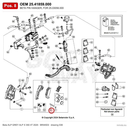 BETA PIN HANGER, FOR 25.03056.000 – OEM 25.41859.000, position 8 on the Beta ALP GREY ALP X 350 4T 2025 brakes drawing