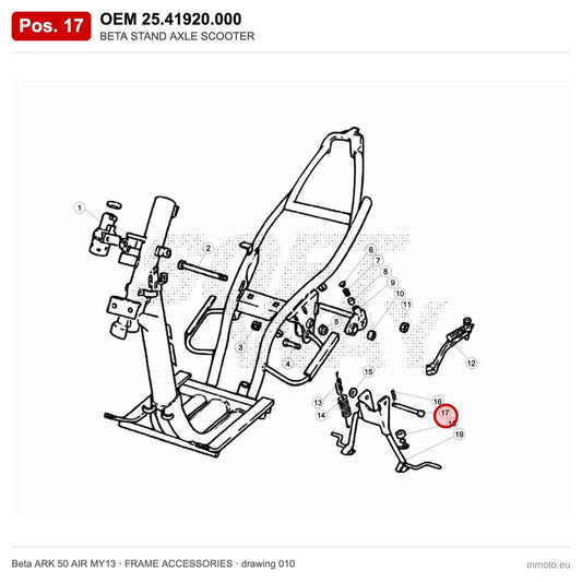 BETA STAND AXLE SCOOTER – OEM 25.41920.000, position 17 on the Beta ARK 50 AIR MY13 frame accessories drawing