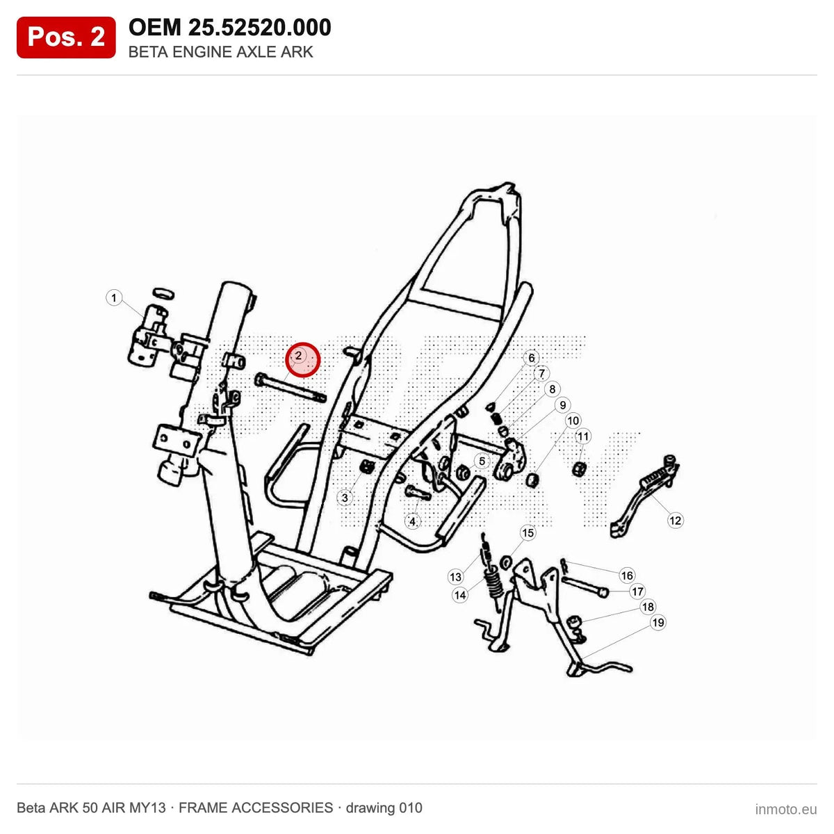 BETA ENGINE AXLE ARK – OEM 25.52520.000, position 2 on the Beta ARK 50 AIR MY13 frame accessories drawing