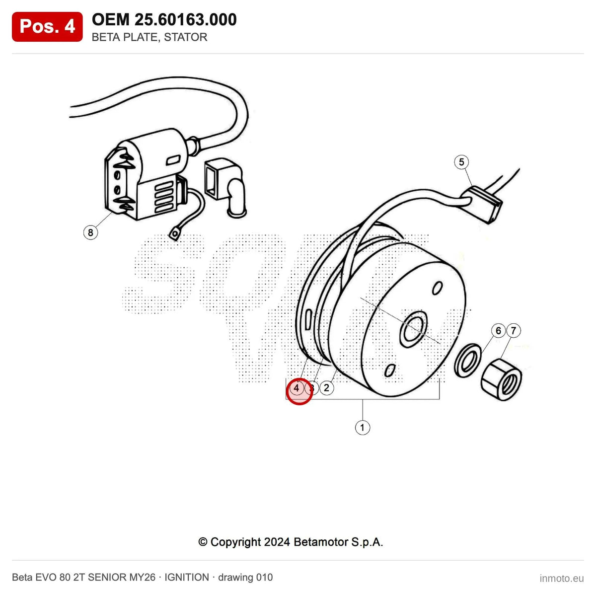 BETA PLATE, STATOR – OEM 25.60163.000, position 4 on the Beta EVO 80 2T SENIOR MY26 ignition drawing