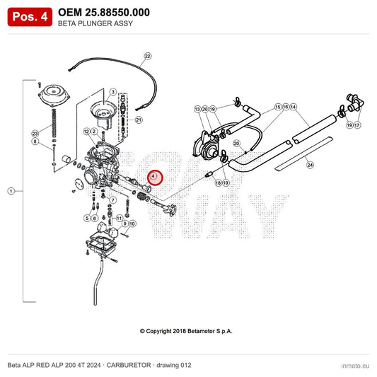 BETA PLUNGER ASSY – OEM 25.88550.000, position 4 on the Beta ALP RED ALP 200 4T 2024 carburetor drawing