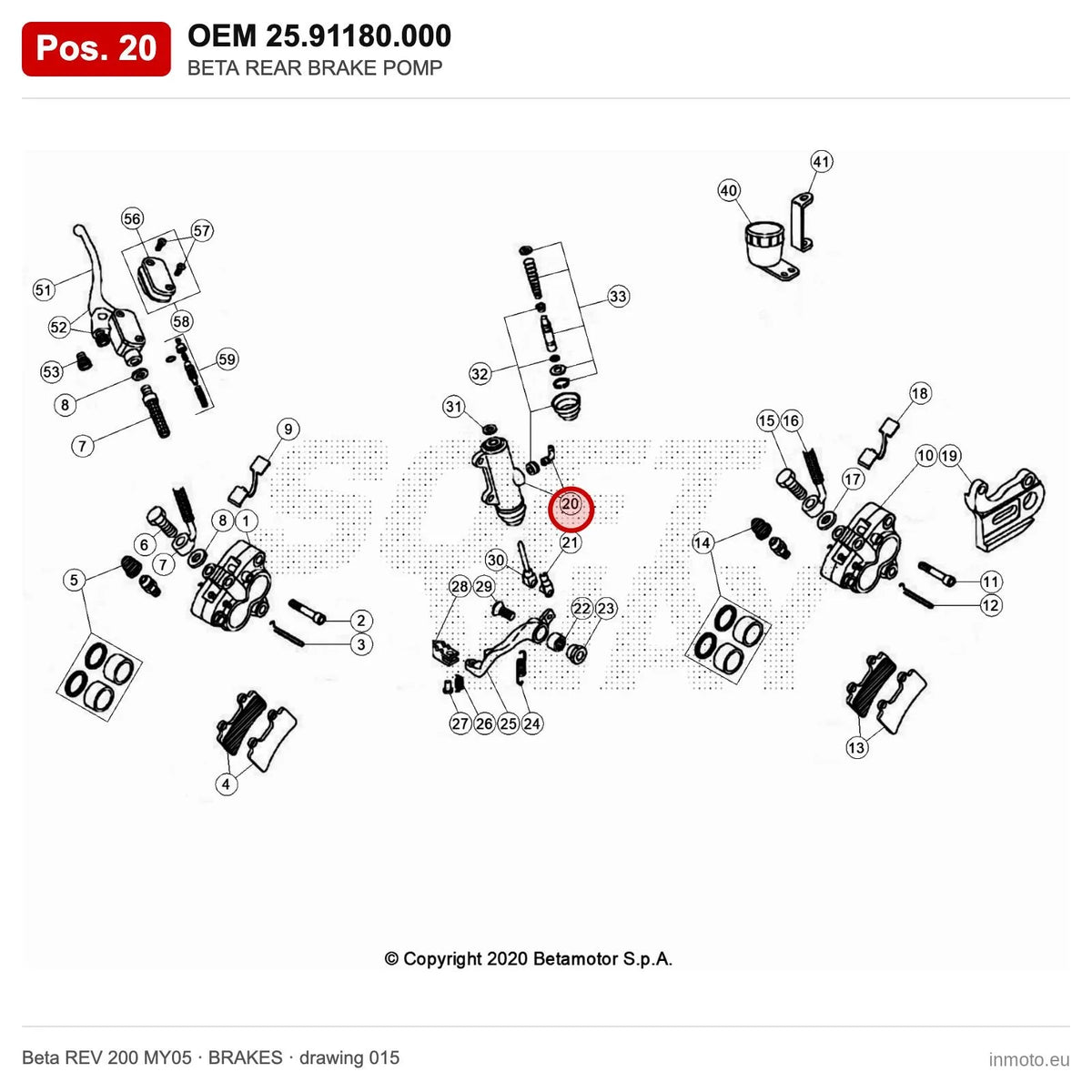 BETA REAR BRAKE POMP – OEM 25.91180.000, position 20 on the Beta REV 200 MY05 brakes drawing