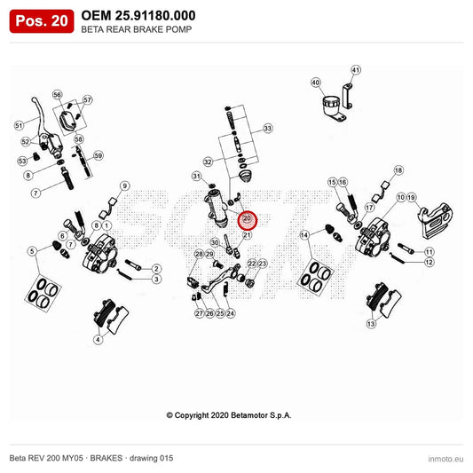 BETA REAR BRAKE POMP – OEM 25.91180.000, position 20 on the Beta REV 200 MY05 brakes drawing