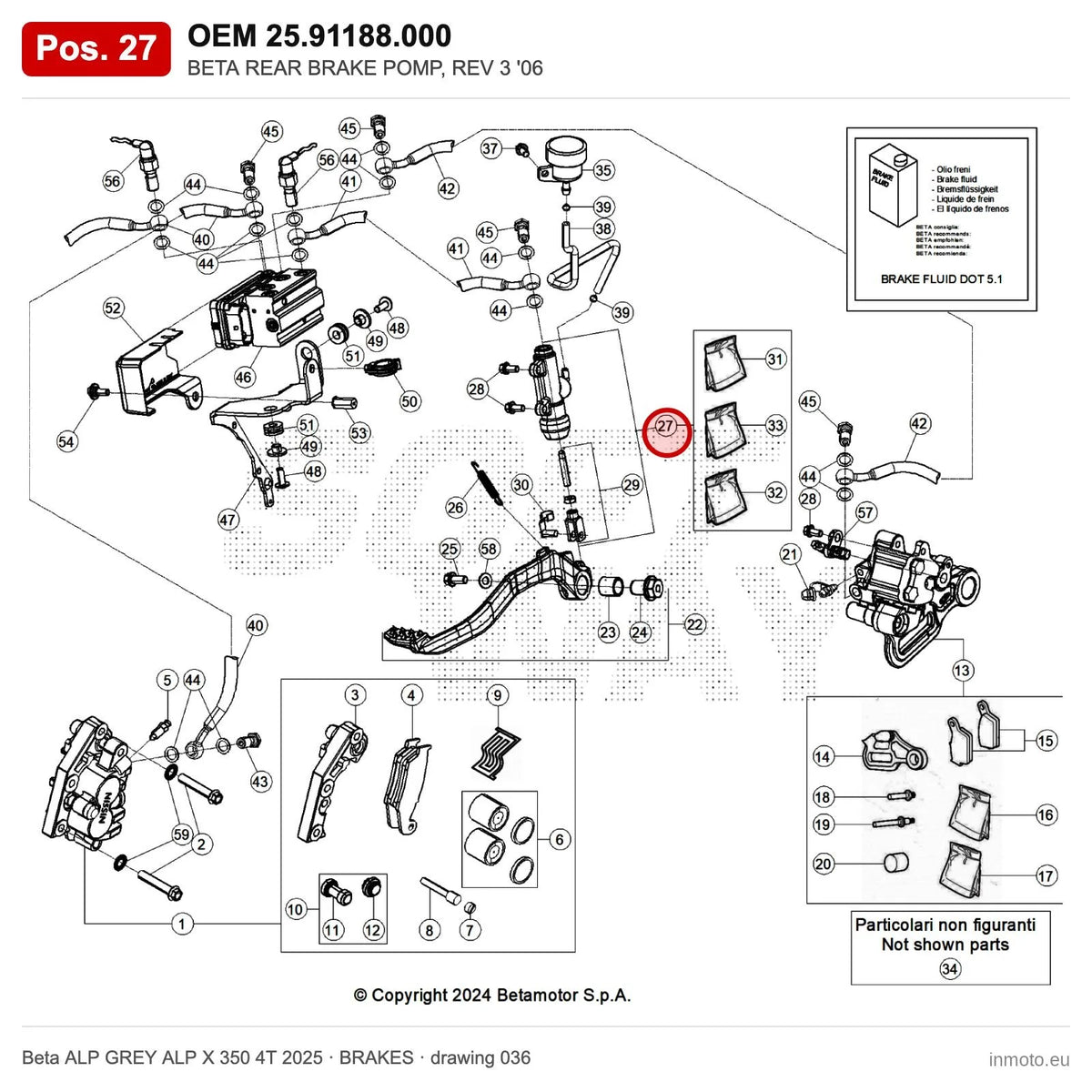 BETA REAR BRAKE POMP, REV 3 '06 – OEM 25.91188.000, position 27 on the Beta ALP GREY ALP X 350 4T 2025 brakes drawing