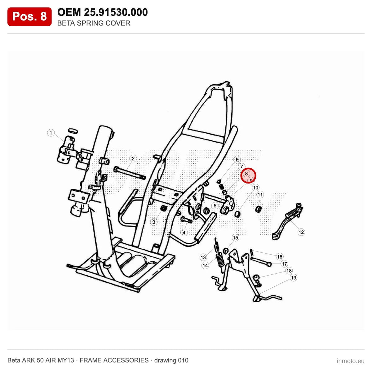 BETA SPRING COVER – OEM 25.91530.000, position 8 on the Beta ARK 50 AIR MY13 frame accessories drawing