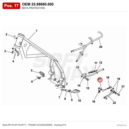 BETA PROTECTION – OEM 25.98680.000, position 17 on the Beta RR 50 MY10-MY11 frame accessories drawing