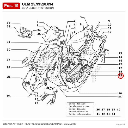 BETA UNDER PROTECTION – OEM 25.99520.094, position 19 on the Beta ARK AIR MOFA plastic accessories/seat/tank drawing