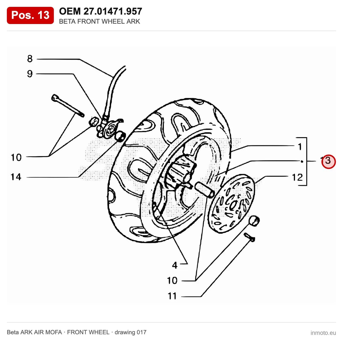 BETA FRONT WHEEL ARK – OEM 27.01471.957, position 13 on the Beta ARK AIR MOFA front wheel drawing