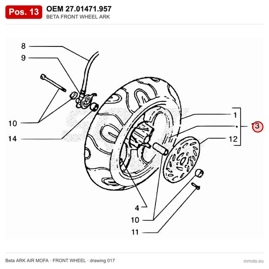 BETA FRONT WHEEL ARK – OEM 27.01471.957, position 13 on the Beta ARK AIR MOFA front wheel drawing