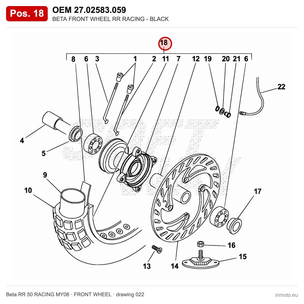 BETA FRONT WHEEL RR RACING - BLACK – OEM 27.02583.059, position 18 on the Beta RR 50 RACING MY08 front wheel drawing