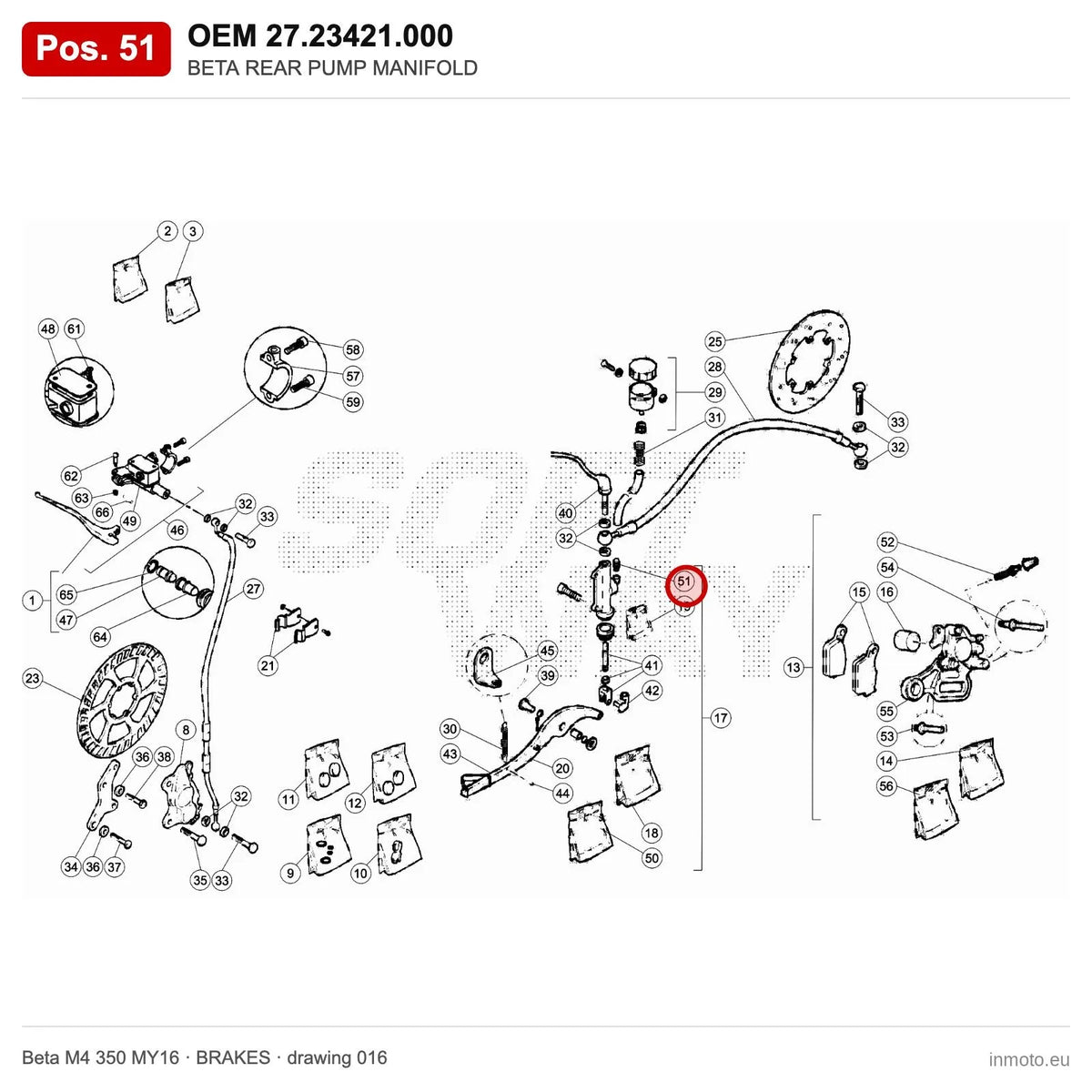 BETA REAR PUMP MANIFOLD – OEM 27.23421.000, position 51 on the Beta M4 350 MY16 brakes drawing
