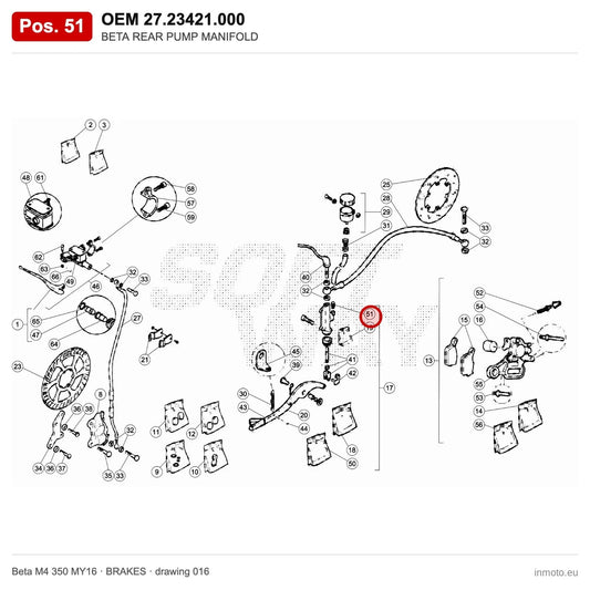 BETA REAR PUMP MANIFOLD – OEM 27.23421.000, position 51 on the Beta M4 350 MY16 brakes drawing