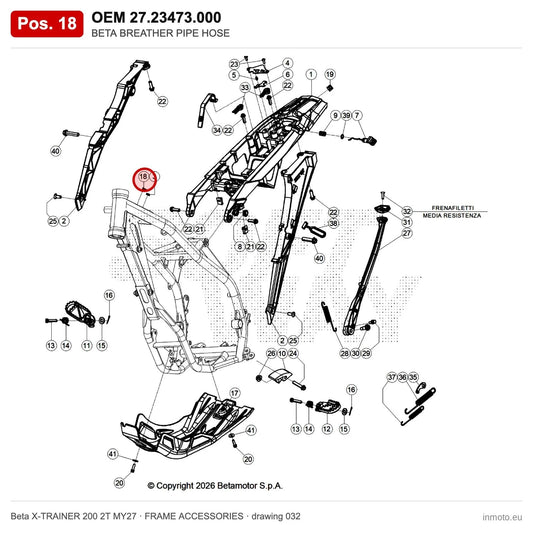 BETA BREATHER PIPE HOSE – OEM 27.23473.000, position 18 on the Beta X-TRAINER 200 2T MY27 frame accessories drawing