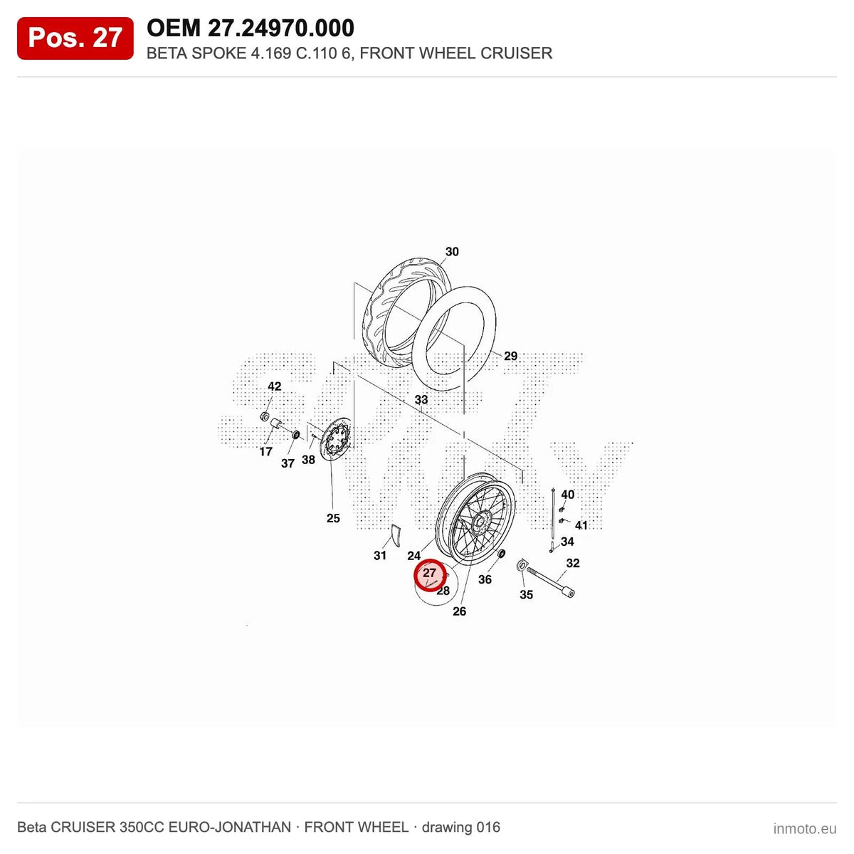 BETA SPOKE 4.169 C.110 6, FRONT WHEEL CRUISER – OEM 27.24970.000, position 27 on the Beta CRUISER 350CC EURO-JONATHAN front wheel drawing