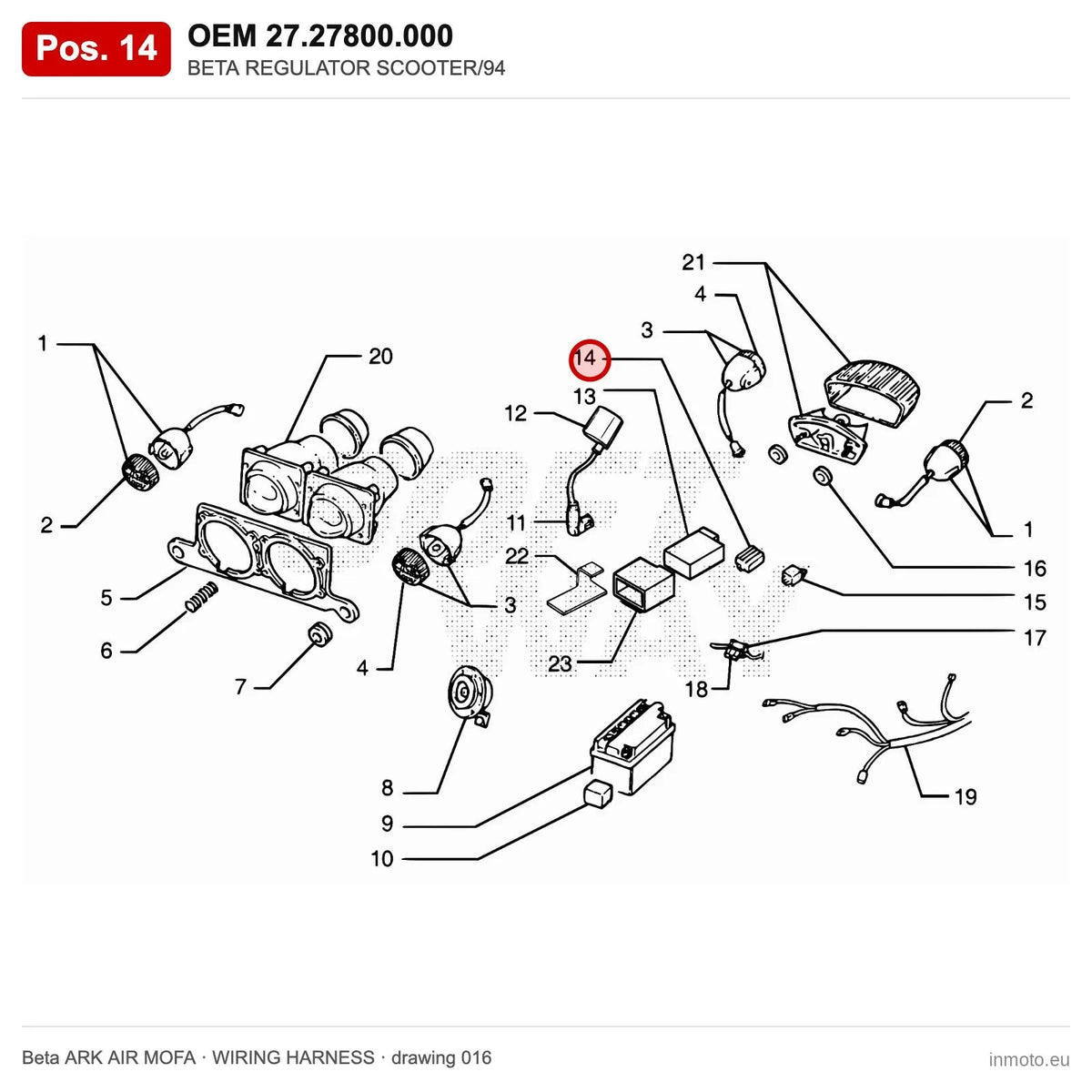 BETA REGULATOR SCOOTER/94 – OEM 27.27800.000, position 14 on the Beta ARK AIR MOFA wiring harness drawing