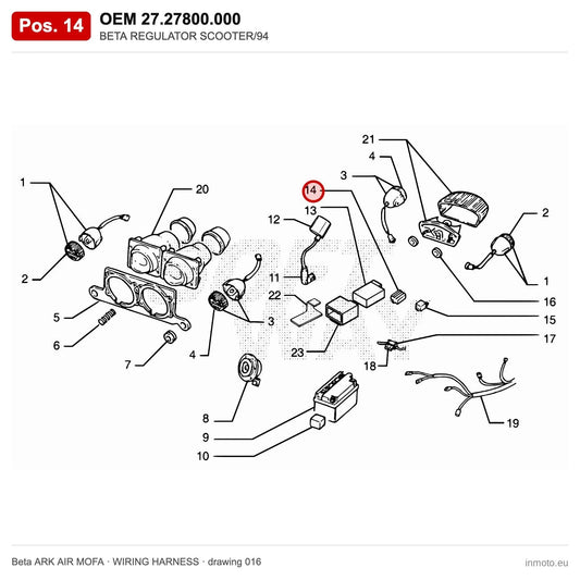 BETA REGULATOR SCOOTER/94 – OEM 27.27800.000, position 14 on the Beta ARK AIR MOFA wiring harness drawing