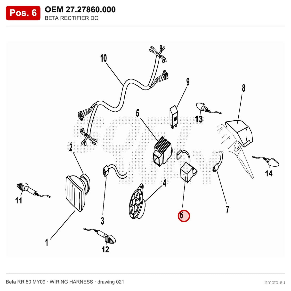 BETA RECTIFIER DC – OEM 27.27860.000, position 6 on the Beta RR 50 MY09 wiring harness drawing