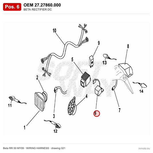 BETA RECTIFIER DC – OEM 27.27860.000, position 6 on the Beta RR 50 MY09 wiring harness drawing