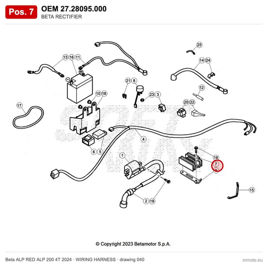 BETA RECTIFIER – OEM 27.28095.000, position 7 on the Beta ALP RED ALP 200 4T 2024 wiring harness drawing
