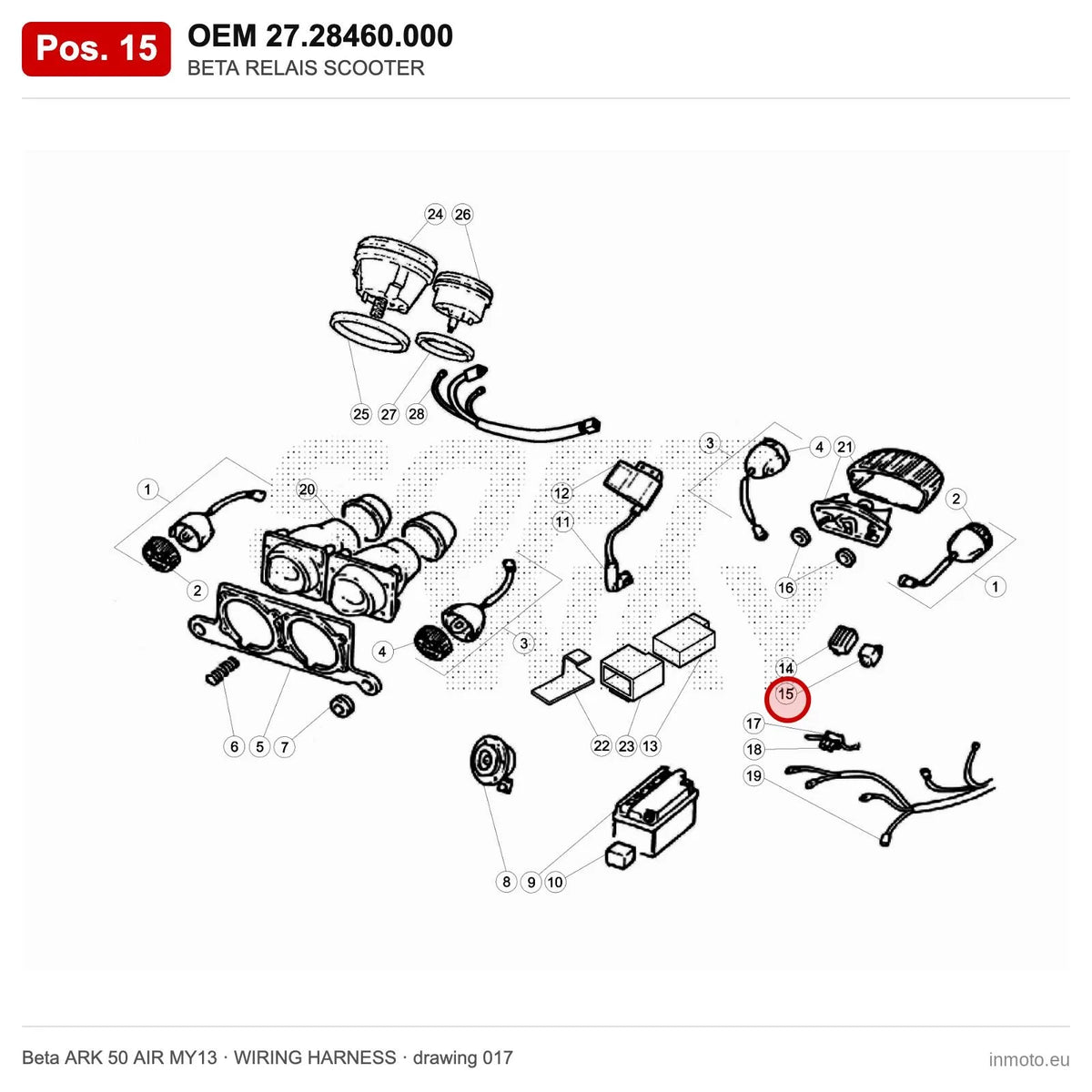 BETA RELAIS SCOOTER – OEM 27.28460.000, position 15 on the Beta ARK 50 AIR MY13 wiring harness drawing