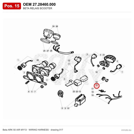 BETA RELAIS SCOOTER – OEM 27.28460.000, position 15 on the Beta ARK 50 AIR MY13 wiring harness drawing