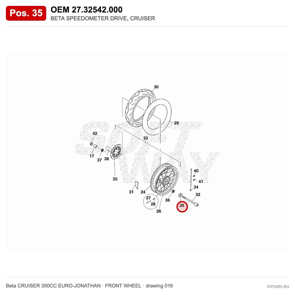 BETA SPEEDOMETER DRIVE, CRUISER – OEM 27.32542.000, position 35 on the Beta CRUISER 350CC EURO-JONATHAN front wheel drawing