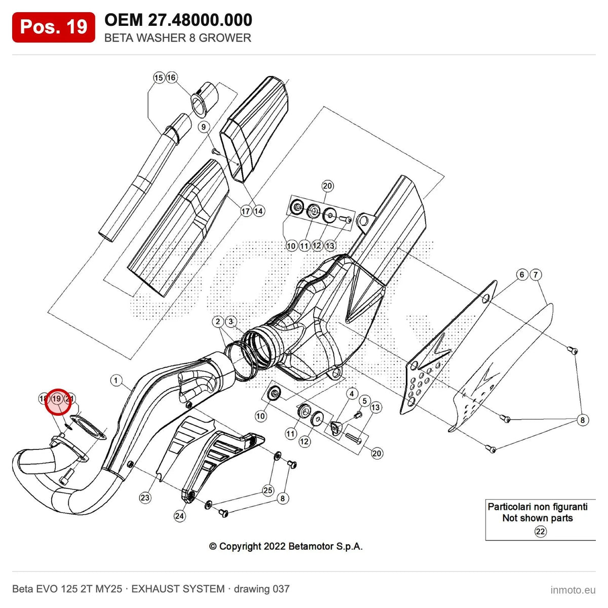 BETA WASHER 8 GROWER – OEM 27.48000.000, position 19 on the Beta EVO 125 2T MY25 exhaust system drawing