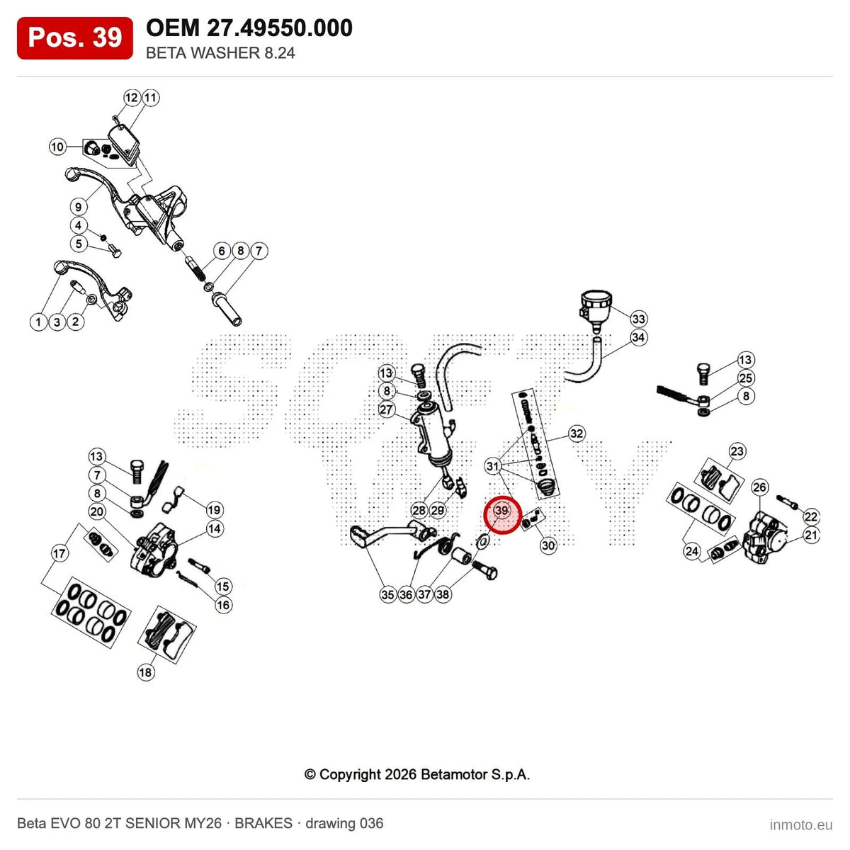 BETA WASHER 8.24 – OEM 27.49550.000, position 39 on the Beta EVO 80 2T SENIOR MY26 brakes drawing