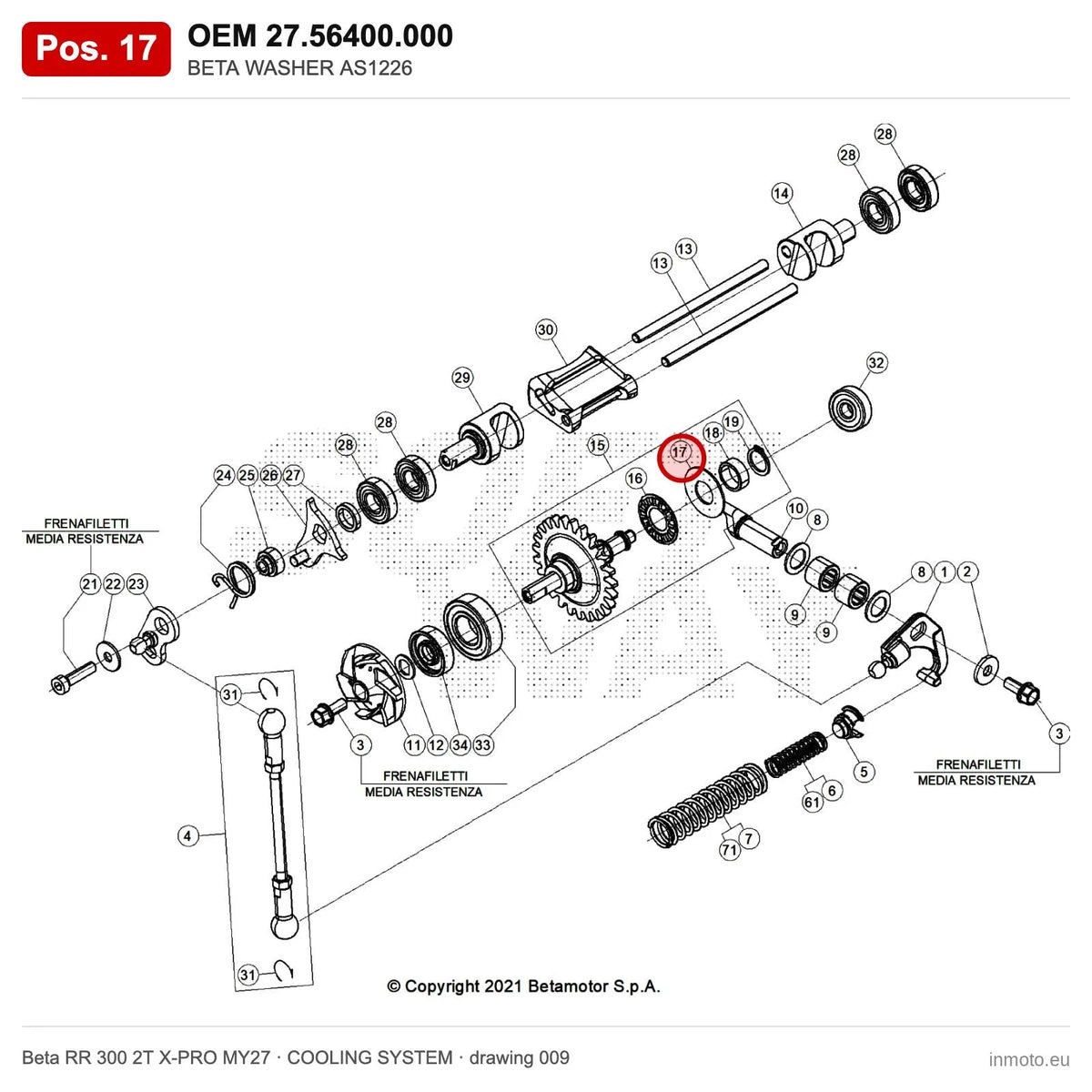 BETA WASHER AS1226 – OEM 27.56400.000, position 17 on the Beta RR 300 2T X-PRO MY27 cooling system drawing