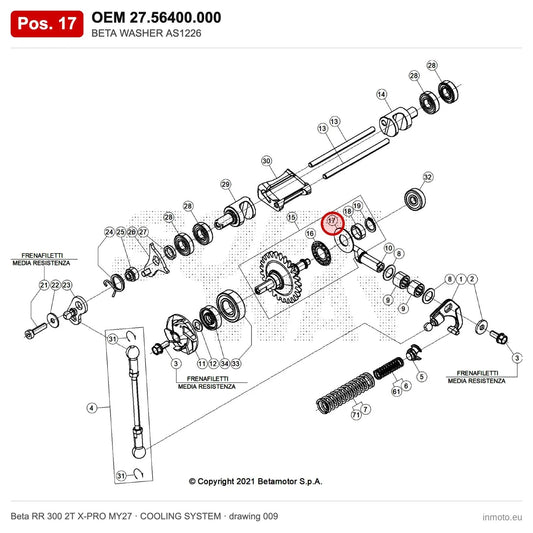 BETA WASHER AS1226 – OEM 27.56400.000, position 17 on the Beta RR 300 2T X-PRO MY27 cooling system drawing