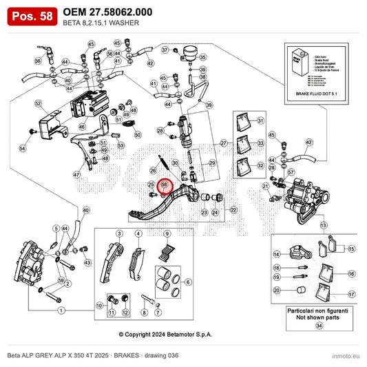 BETA 8,2.15.1 WASHER – OEM 27.58062.000, position 58 on the Beta ALP GREY ALP X 350 4T 2025 brakes drawing