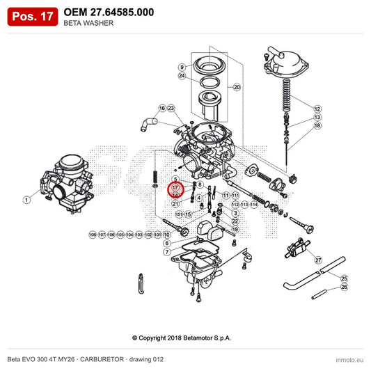 BETA WASHER – OEM 27.64585.000, position 17 on the Beta EVO 300 4T MY26 carburetor drawing
