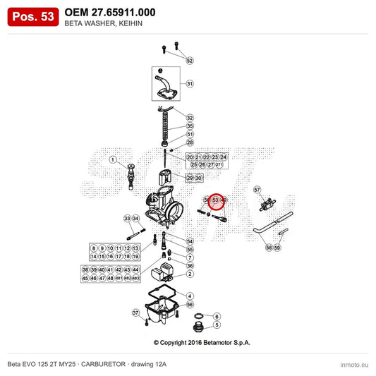 BETA WASHER, KEIHIN – OEM 27.65911.000, position 53 on the Beta EVO 125 2T MY25 carburetor drawing