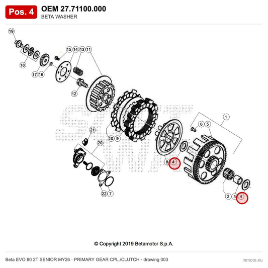 BETA BOLT – OEM 27.71100.000, position 4 on the Beta EVO 80 2T SENIOR MY26 primary gear cpl./clutch drawing