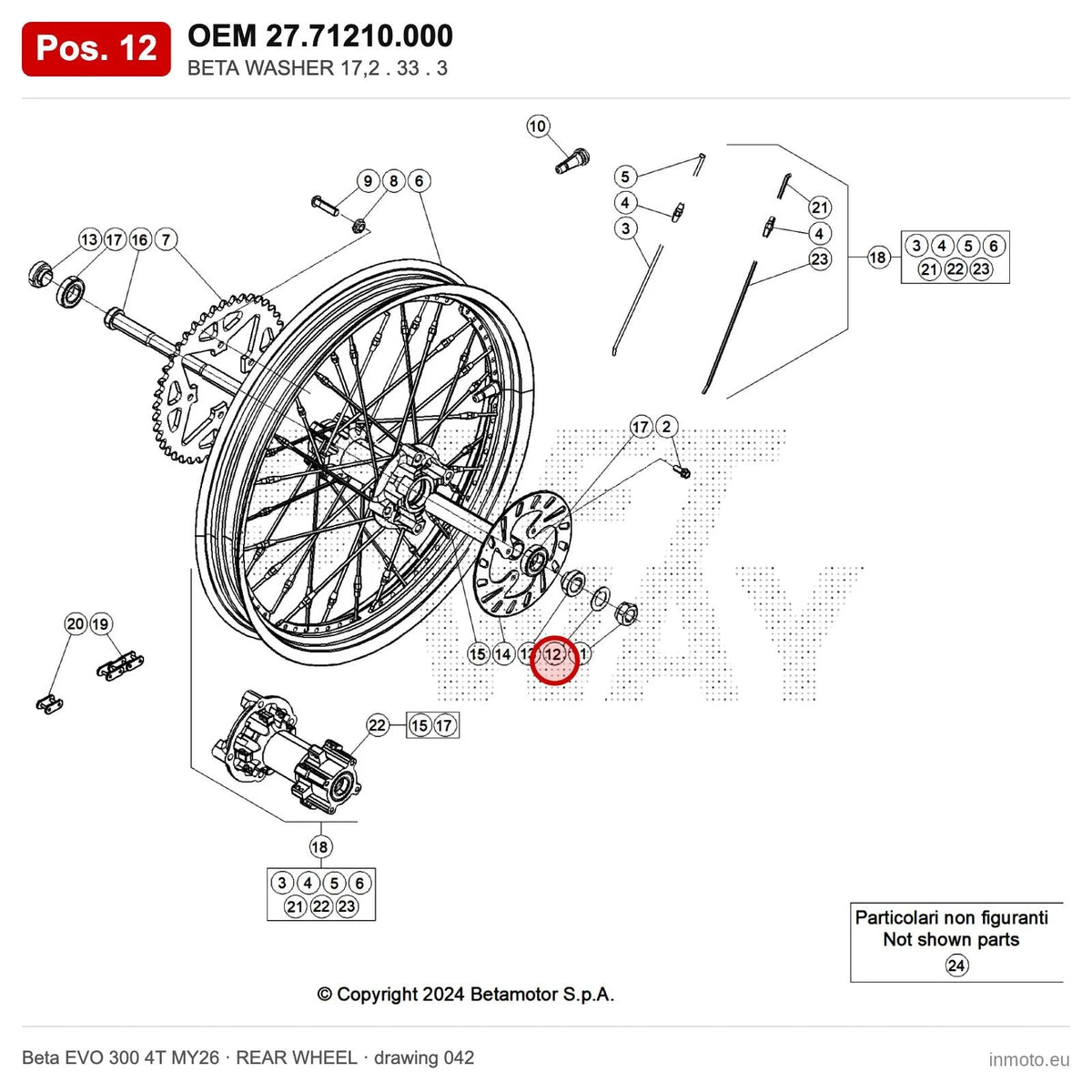 BETA WASHER 17,2 . 33 . 3 – OEM 27.71210.000, position 12 on the Beta EVO 300 4T MY26 rear wheel drawing