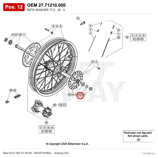 BETA WASHER 17,2 . 33 . 3 – OEM 27.71210.000, position 12 on the Beta EVO 300 4T MY26 rear wheel drawing